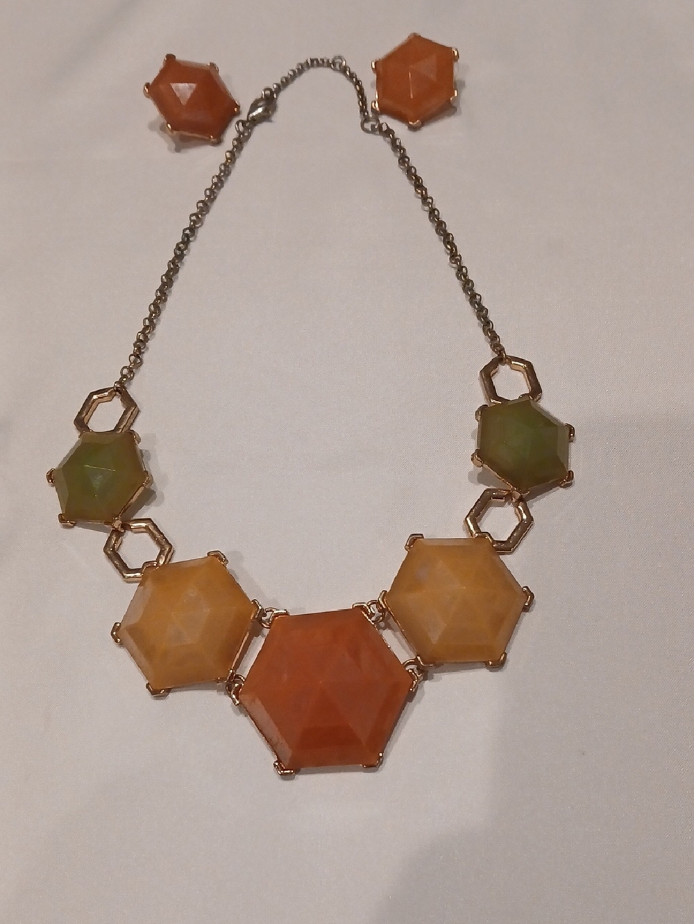Hexagon Multi-Stone Necklace in Orange, Yellow & Green